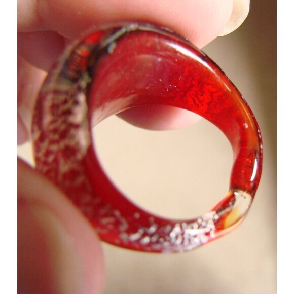 Pier One Blown Glass Cosmic Ring Domed Red Blue Gold Chromatic Lampwork Size 7 - Picture 8 of 11